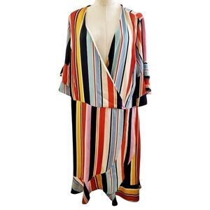 City Chic Plus Size Multicolor Striped Wrap Dress Size 2X